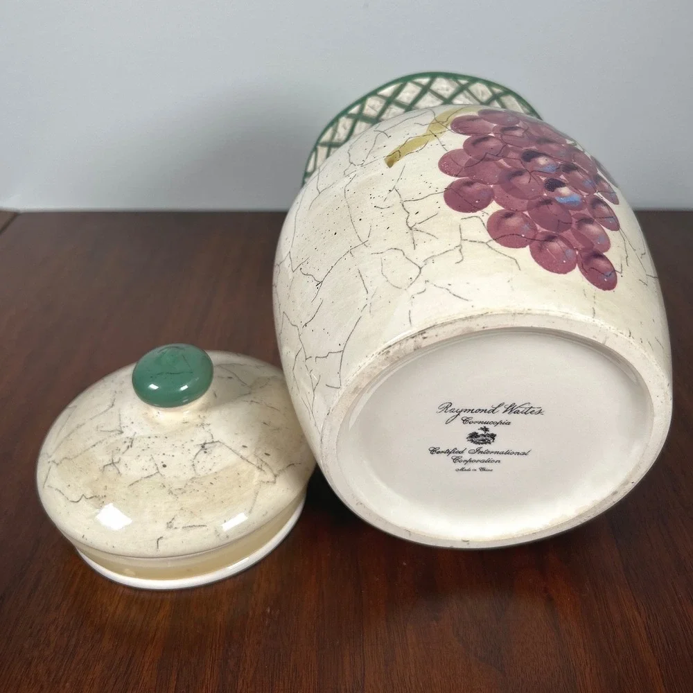 Raymond Waites Cornucopia Grape Ceramic Canister Jar Lid CIC Farmhouse Tuscon